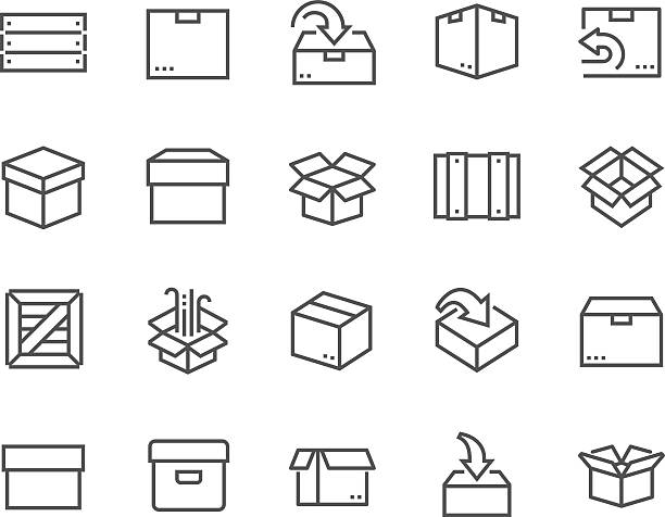 Line Box Icons Simple Set of Box Related Vector Line Icons. Contains such Icons as Open Box, Package Return, Wooden Crate and more. Editable Stroke. 48x48 Pixel Perfect. wood box stock illustrations