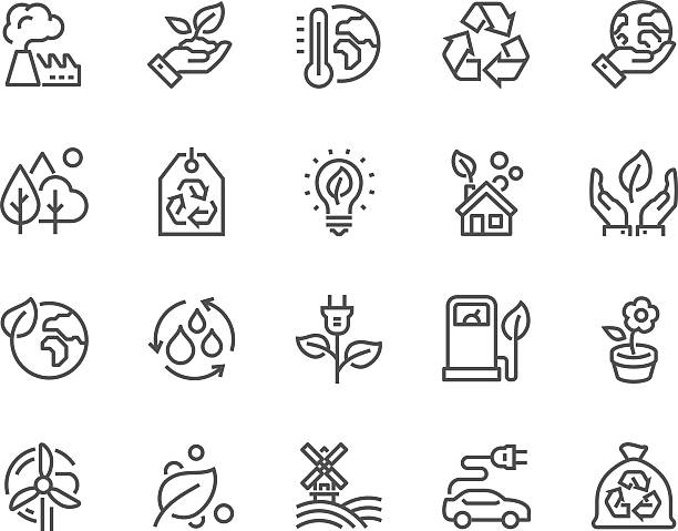 ilustraciones, imágenes clip art, dibujos animados e iconos de stock de iconos eco de línea - recycled bulb