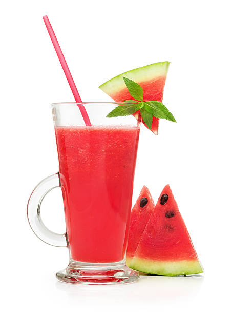 watermelon smoothie in a glass fresh watermelon smoothie in a glass isolated on a white background watermelon juice stock pictures, royalty-free photos & images