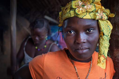 Yongoro, Sierra Leone - June 2, 2013: West Africa, the village of Yongoro in front of Freetown, portrait of woman