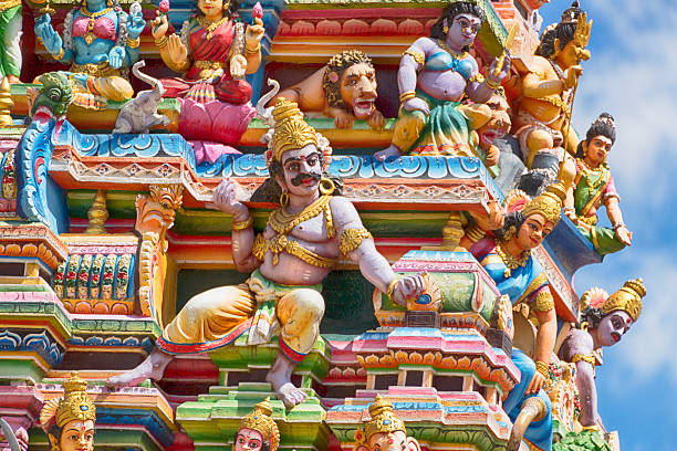 Sri Muthumari Amman Temple, Matale, Sri Lanka This 200 years old Arulmigu Sri Muttumari Amman temple is located middle of the Matale historic city. It's a very colorful Hindu temple with gods and goddess images all around. dravidian culture stock pictures, royalty-free photos & images