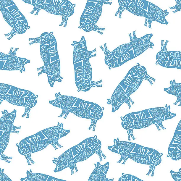 Vector illustration of American cuts of pork seamless pattern