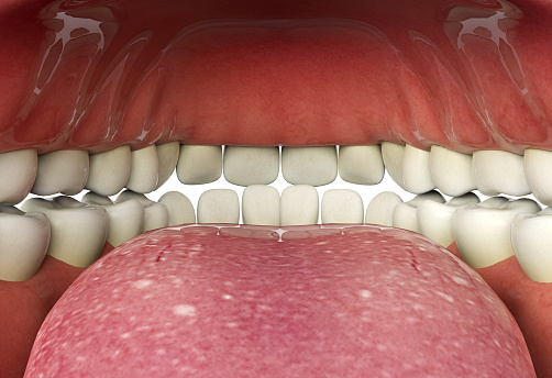 Close up of human mouth inner, oral health concept, 3D rendering