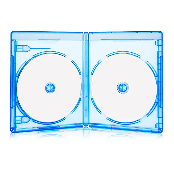 Opened BluRay Case with Two Disk Isolated on white with clipping path
