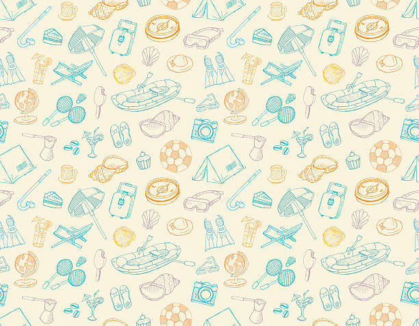Seamless Vacation and Travel Doodles Seamless Vacation and Travel Doodles. Vector illustrations. camping patterns stock illustrations