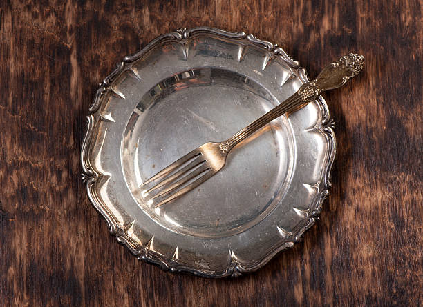 istock Vintage silver plate and fork. Antique cutlery 580095846