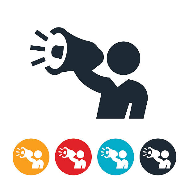 Person Holding Megaphone Icon An icon of a businessperson holding a megaphone. The person has the megaphone up to his/her mouth as they yell/talk. megaphone icons stock illustrations
