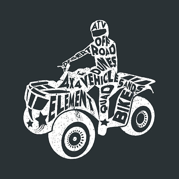 ilustraciones, imágenes clip art, dibujos animados e iconos de stock de tipografía letras atv - off road vehicle quadbike 4x4 stationary