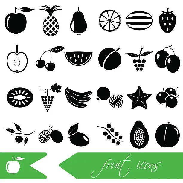 Vector illustration of fruit theme black simple icons set eps10