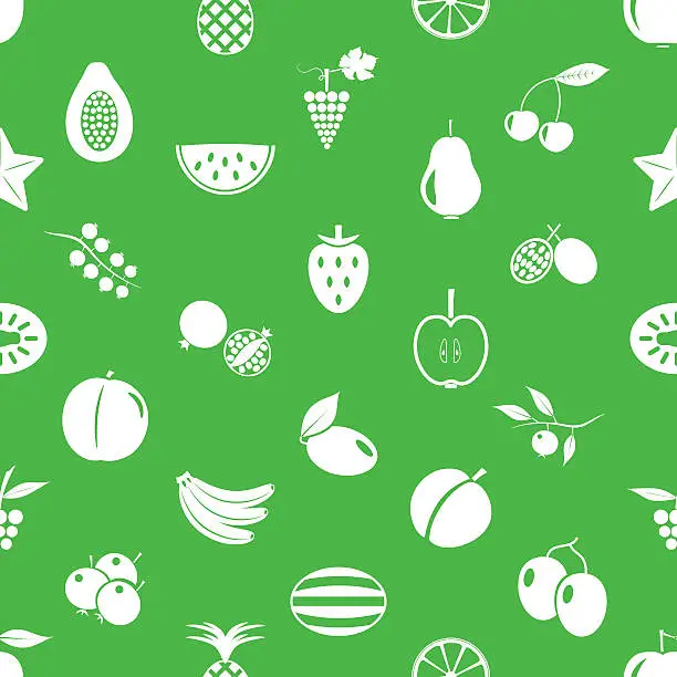 Vector illustration of fruit theme icons set green and white seamless pattern eps10