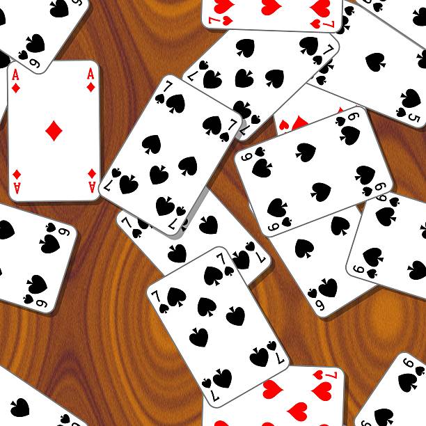 playing cards scattered on the wooden table - seamless pattern texture background