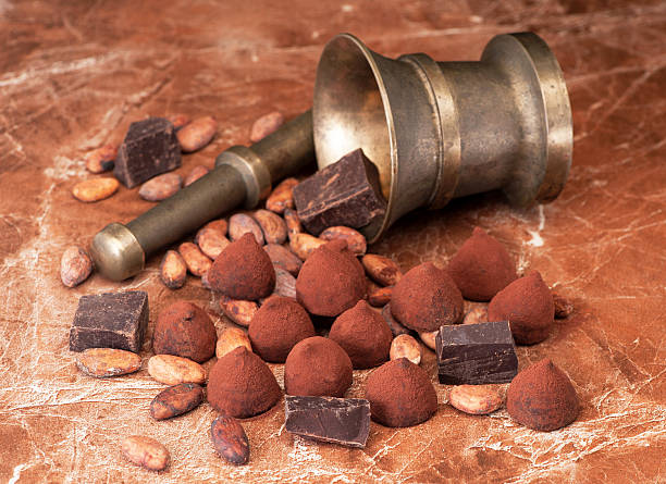 istock Chocolate truffles, chocolate and cacao beans 580100964