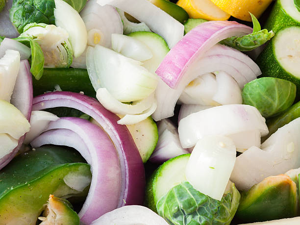 Assorted fresh raw vegetables top down view stock photo