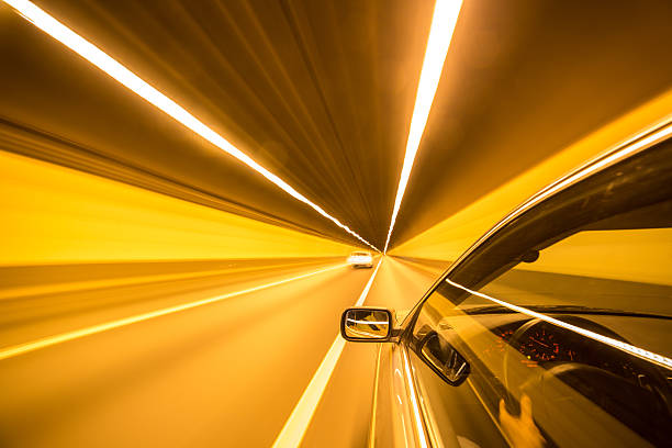 istock The car moves at the night. 580106112