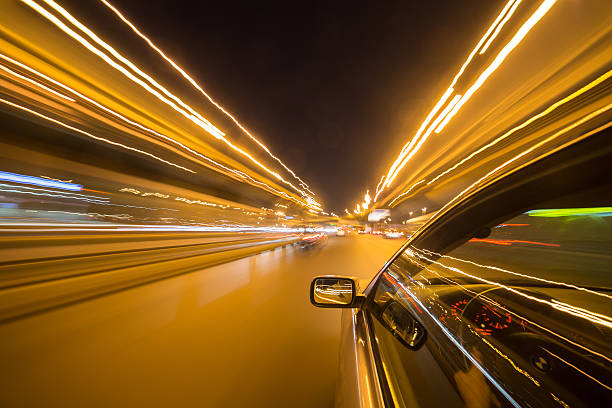 istock The car moves at the night. 580106152