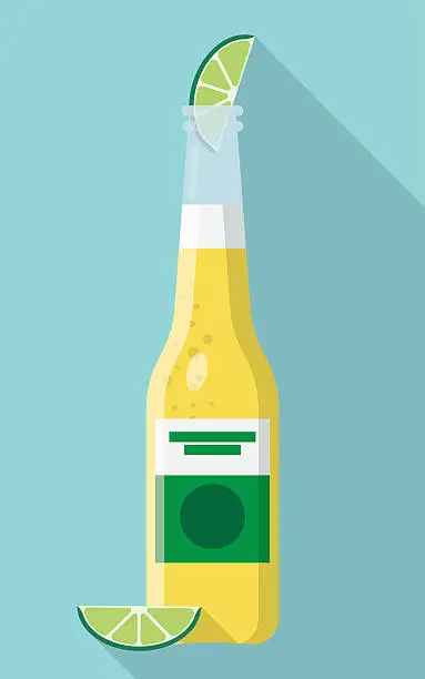 Vector illustration of Cerveza Bottle Beer with Lime Wedge