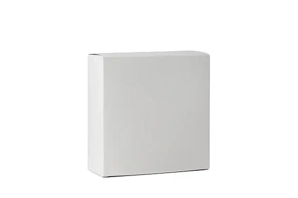 Photo of White cardboard box front view isolated on white background