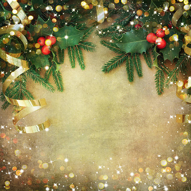 istock Christmas Fir Tree Border over Vintage background 580108152