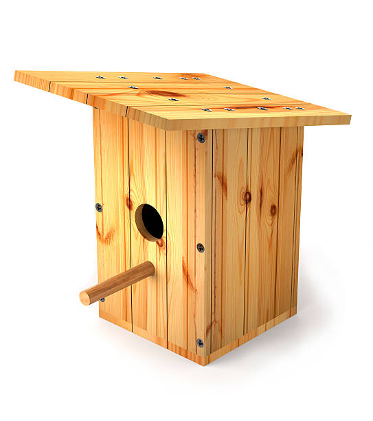 drewniana domowa budka dla ptaków. - birdhouse birds nest box isolated zdjęcia i obrazy z banku zdjęć