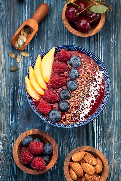 istock Smoothie with raspberries and blueberries, chia and flax seeds 580111006