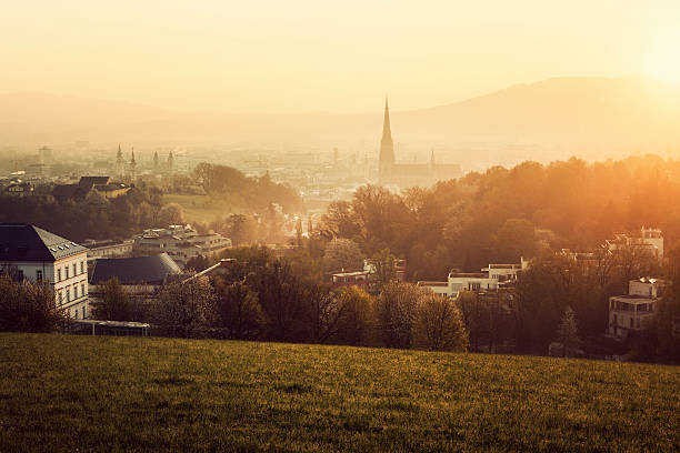 Linz panorama at sunrise. Linz, Upper Austria, Austria.