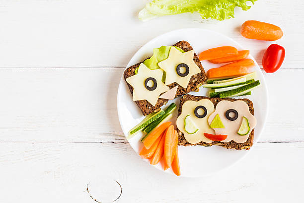 School lunch for kids. Top view, flat lay