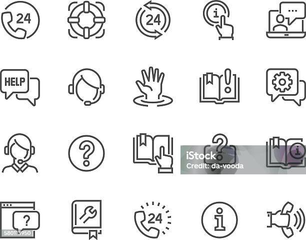 Line Help And Support Icons Stockvectorkunst en meer beelden van Pictogram - Pictogram, Advies, Ondersteuning