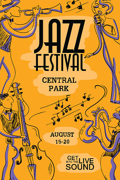 kolorowy plakat muzyczny z muzykami jazzowymi. - funk jazz stock illustrations