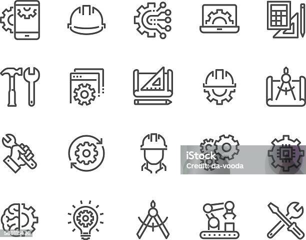Line Engineering Icons Stock Illustration - Download Image Now - Icon Symbol, Engineer, Manufacturing