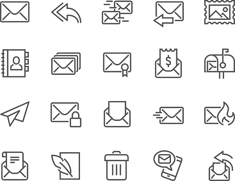 Simple Set of Mail Related Vector Line Icons. Contains such Icons as Newsletter, Spam, Mail Box, Address Book and more. Editable Stroke. 48x48 Pixel Perfect.