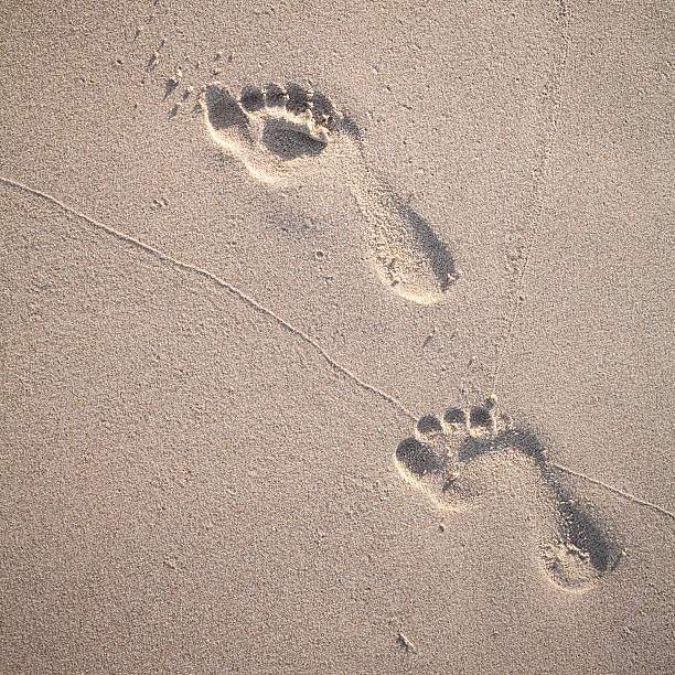 istock Soft focus and tone of footprints on the beach . 580115922