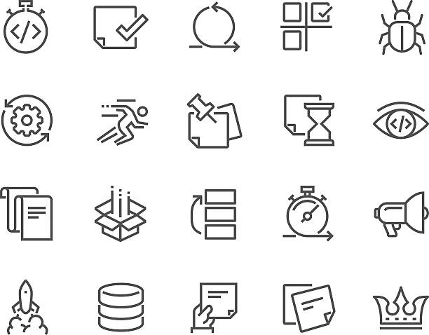 Line Agile Development Icons Simple Set of Agile Development Related Vector Line Icons. Contains such Icons as Back Log, Scram Master, Product Release, QA and more. Editable Stroke. 48x48 Pixel Perfect. digital repository stock illustrations