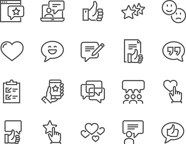 Line Testimonials Icons Simple Set of Testimonials Related Vector Line Icons. Contains such Icons as Customer Relationship Management, Feedback, Review, Emotion symbols and more. Editable Stroke. 48x48 Pixel Perfect. surveyor stock illustrations