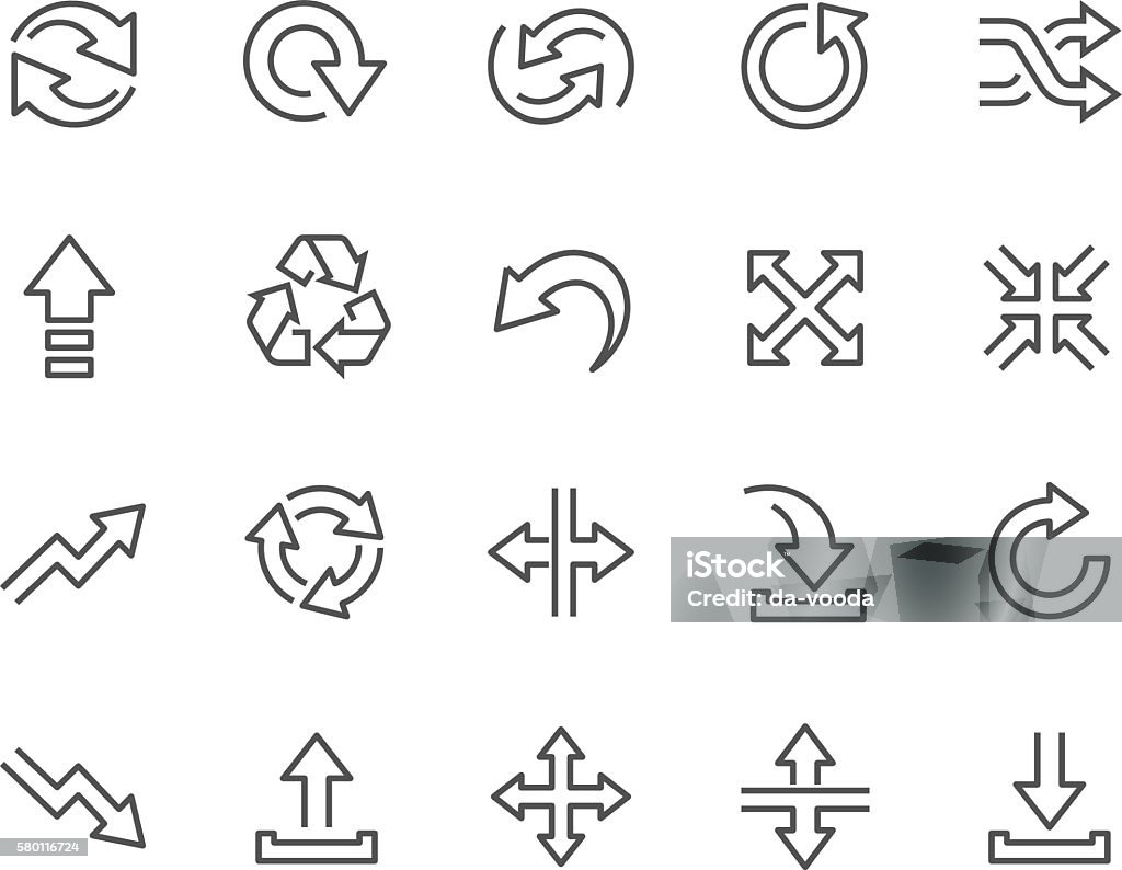 Line Interface Arrows Icons Simple Set of Interface Arrows Related Vector Line Icons. Contains such Icons as Upload, Download, Refresh, Expand, Move and more Editable Stroke. 48x48 Pixel Perfect. Icon Symbol stock vector