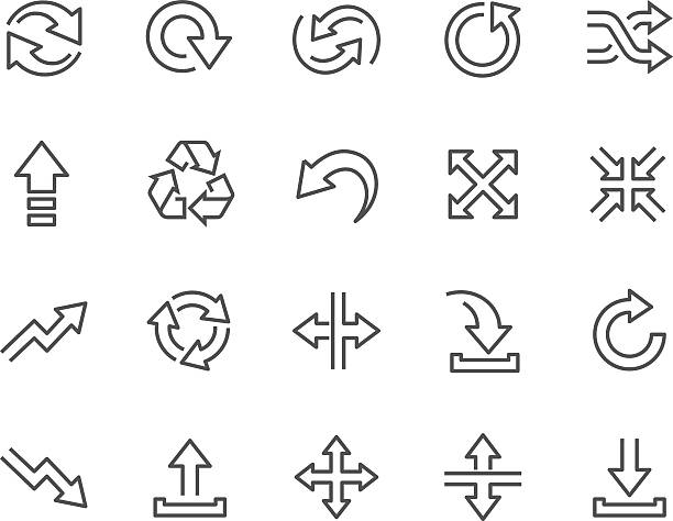 Line Interface Arrows Icons Simple Set of Interface Arrows Related Vector Line Icons. Contains such Icons as Upload, Download, Refresh, Expand, Move and more Editable Stroke. 48x48 Pixel Perfect. resize stock illustrations