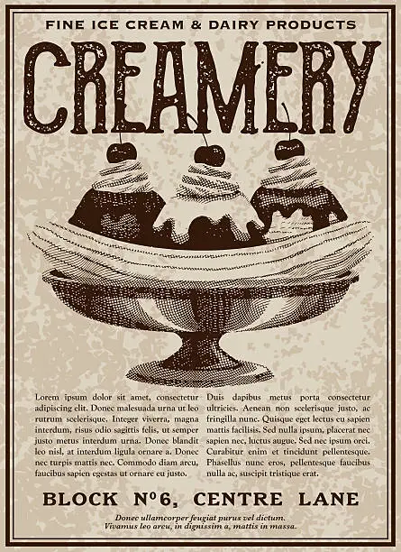Vector illustration of Vintage Victorian Style Ice Cream Shop Advertisement