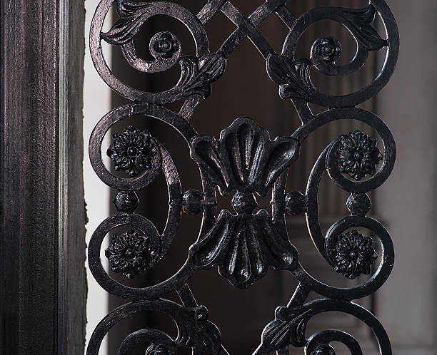 istock Wrought carved iron fence, retro, vintage 580118070