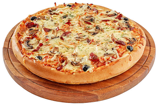 istock Pizza with smoked meat and mushrooms 580118328