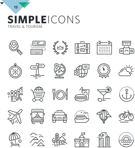 ilustrações de stock, clip art, desenhos animados e ícones de modern thin line icons of travel and tourism - art museum symbol computer icon