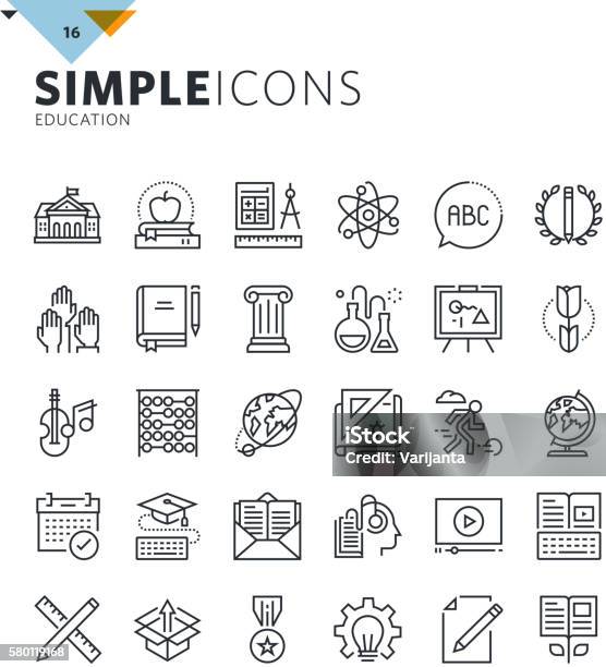 Modern Thin Line Education Icons Stock Illustration - Download Image Now - Icon Symbol, Education, University