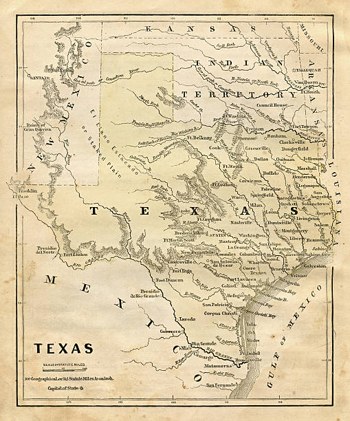 map of texas 1856 - teksas illüstrasyonlar stock illustrations