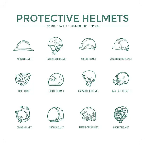 Vector illustration of Protective Helmets Icons