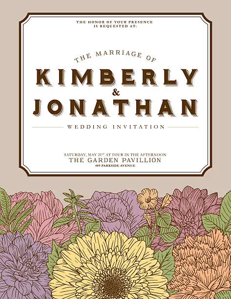 Vector illustration of Antique Floral Wedding Invitation Design Template