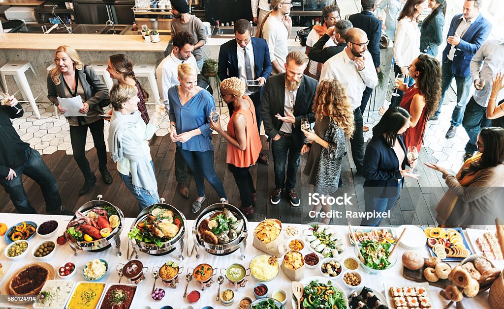 Business People Meeting Eating Discussion Cuisine Party Concept Business Stock Photo