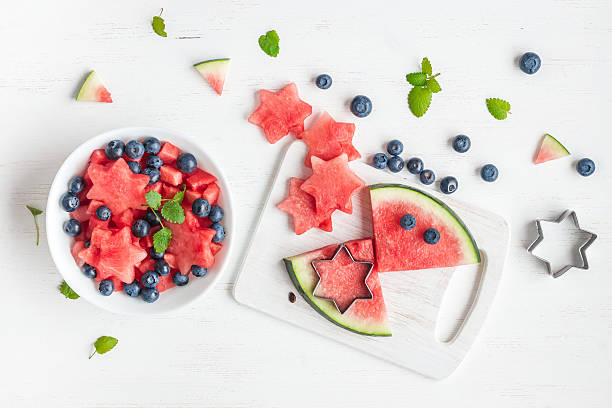 istock Watermelon salad. Cooking. Top view, flat lay 580129818