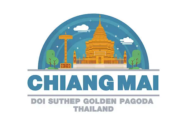 Vector illustration of Golden Pagoda (DOI SUTHEP) of Chiang mai,Thailand Logo