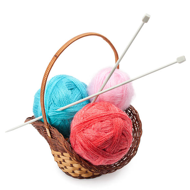 istock yarn and knitting needles arranged in a basket 580130826