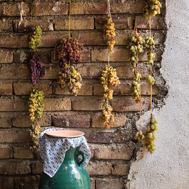 Traditional way to make raisins in Iran. stock photo