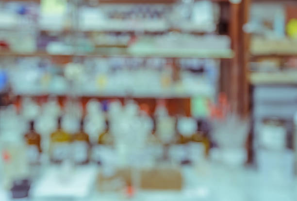 istock Blurred abstract background of workbench in chemistry laboratory 580133832