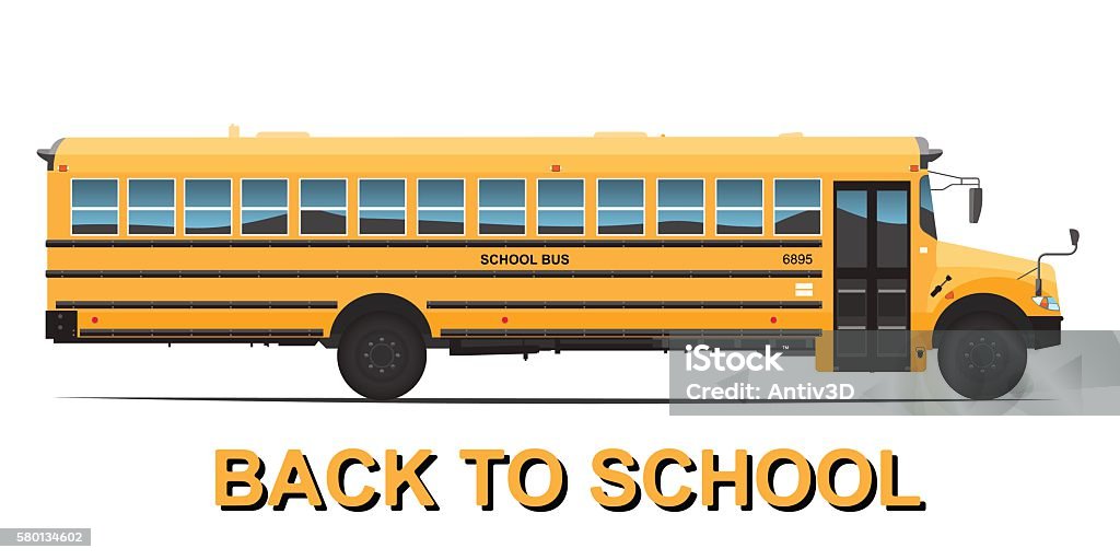 Autobús escolar amarillo realista - arte vectorial de Autobús de colegio libre de derechos